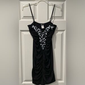 Taboo Black Bodycon Rhinestone Embellished Ruched Mini Dress